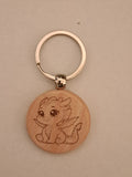 Porte-clé bois rond - Bébé dragon