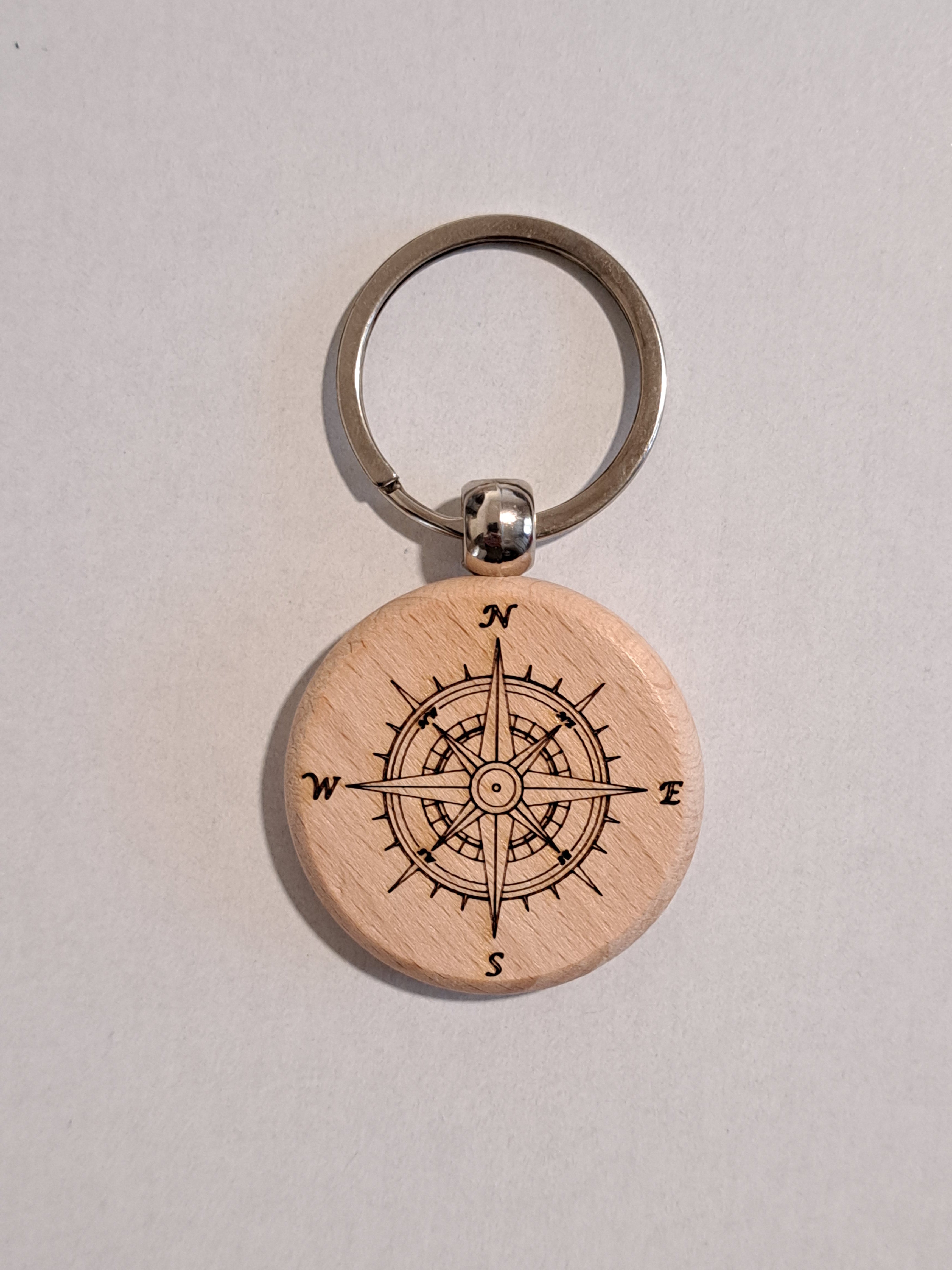 Porte-clé bois rond - Rose des vents